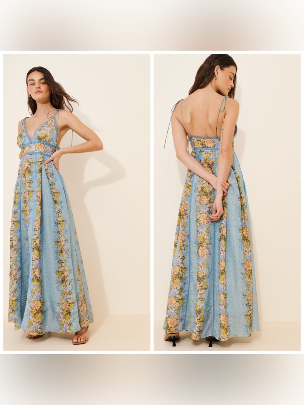 Anthropologie Bhanuni Veil Maxi‎ Dress Blue Sleeveless Floral Lace Trim Small